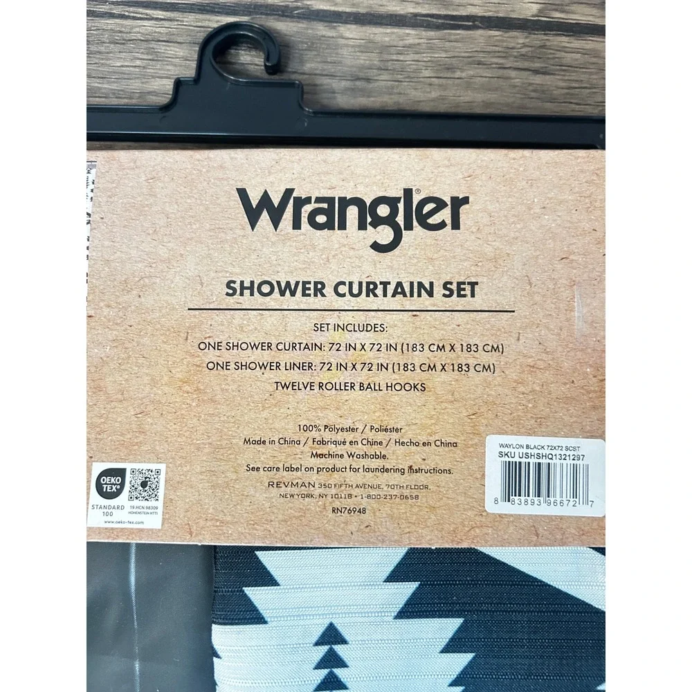 Wrangler Waylon Shower Curtain Set Black White Aztec Western 14 Piece 72x72 NEW
